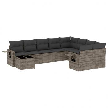 ARDEBO.de - 10-tlg. Garten-Sofagarnitur mit Kissen Grau Poly Rattan