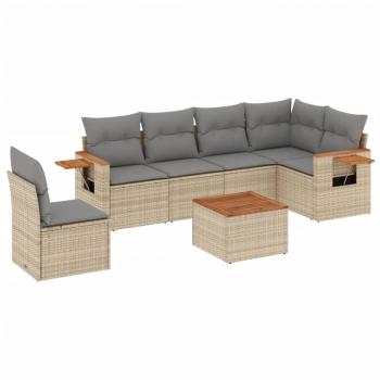 ARDEBO.de - 7-tlg. Garten-Sofagarnitur mit Kissen Beige Poly Rattan