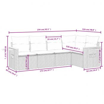 6-tlg. Garten-Sofagarnitur mit Kissen Schwarz Poly Rattan