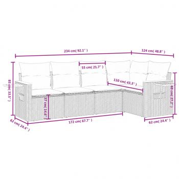 6-tlg. Garten-Sofagarnitur mit Kissen Grau Poly Rattan