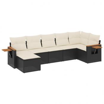 ARDEBO.de - 7-tlg. Garten-Sofagarnitur mit Kissen Schwarz Poly Rattan