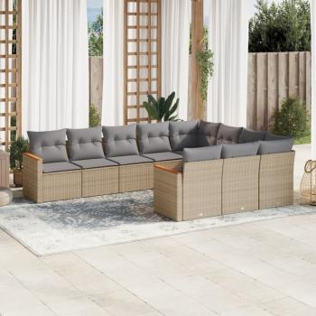 ARDEBO.de - 10-tlg. Garten-Sofagarnitur mit Kissen Beige Poly Rattan