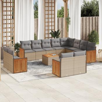 ARDEBO.de - 13-tlg. Garten-Sofagarnitur mit Kissen Beige Poly Rattan