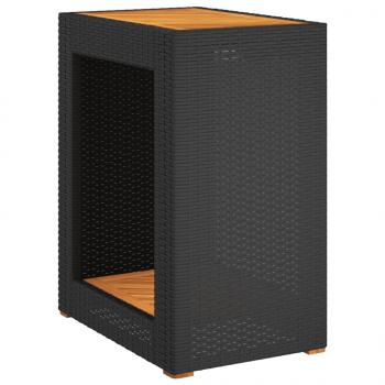 ARDEBO.de - Garten-Beistelltisch mit Holzplatte Schwarz Poly Rattan