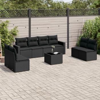 ARDEBO.de - 9-tlg. Garten-Sofagarnitur mit Kissen Schwarz Poly Rattan