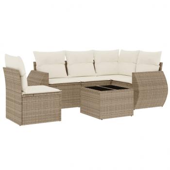 6-tlg. Garten-Sofagarnitur mit Kissen Beige Poly Rattan