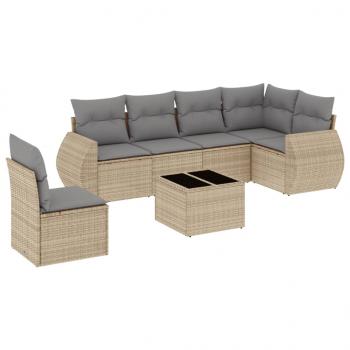 7-tlg. Garten-Sofagarnitur mit Kissen Beige Poly Rattan