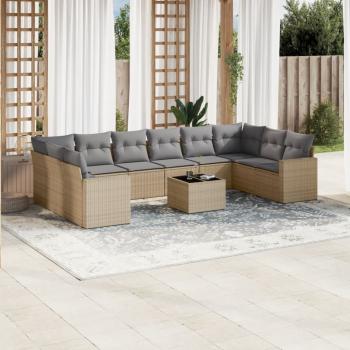 ARDEBO.de - 11-tlg. Garten-Sofagarnitur mit Kissen Beige Poly Rattan