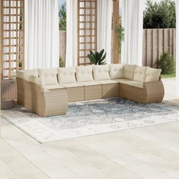 ARDEBO.de - 10-tlg. Garten-Sofagarnitur mit Kissen Beige Poly Rattan