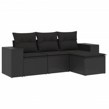 4-tlg. Garten-Sofagarnitur mit Kissen Schwarz Poly Rattan