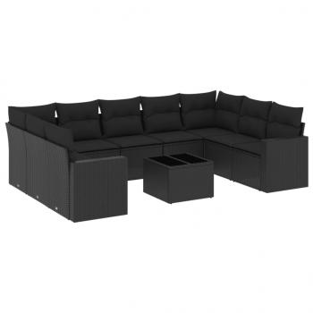 ARDEBO.de - 10-tlg. Garten-Sofagarnitur mit Kissen Schwarz Poly Rattan