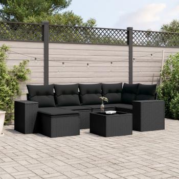 ARDEBO.de - 7-tlg. Garten-Sofagarnitur mit Kissen Schwarz Poly Rattan