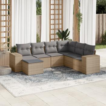 ARDEBO.de - 7-tlg. Garten-Sofagarnitur mit Kissen Beige Poly Rattan