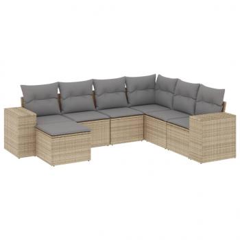 7-tlg. Garten-Sofagarnitur mit Kissen Beige Poly Rattan