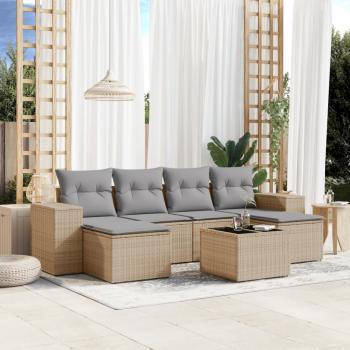 ARDEBO.de - 7-tlg. Garten-Sofagarnitur mit Kissen Beige Poly Rattan