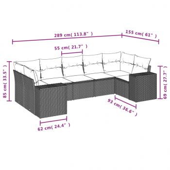 7-tlg. Garten-Sofagarnitur mit Kissen Grau Poly Rattan