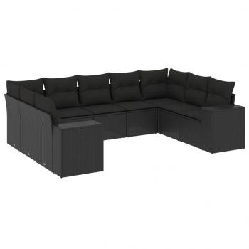 9-tlg. Garten-Sofagarnitur mit Kissen Schwarz Poly Rattan