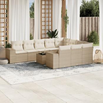 ARDEBO.de - 11-tlg. Garten-Sofagarnitur mit Kissen Beige Poly Rattan