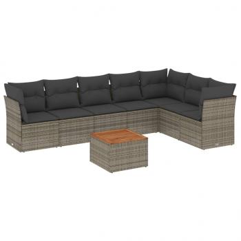 8-tlg. Garten-Sofagarnitur mit Kissen Grau Poly Rattan