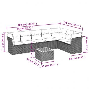 8-tlg. Garten-Sofagarnitur mit Kissen Grau Poly Rattan