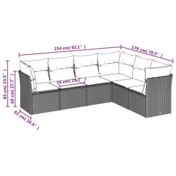 6-tlg. Garten-Sofagarnitur mit Kissen Grau Poly Rattan