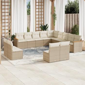 ARDEBO.de - 13-tlg. Garten-Sofagarnitur mit Kissen Beige Poly Rattan