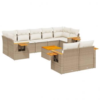 ARDEBO.de - 10-tlg. Garten-Sofagarnitur mit Kissen Beige Poly Rattan