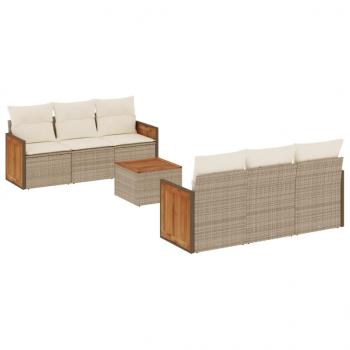 7-tlg. Garten-Sofagarnitur mit Kissen Beige Poly Rattan