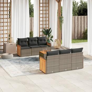 ARDEBO.de - 7-tlg. Garten-Sofagarnitur mit Kissen Grau Poly Rattan