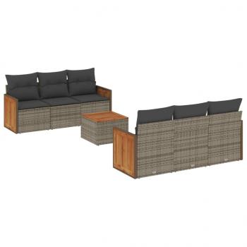 7-tlg. Garten-Sofagarnitur mit Kissen Grau Poly Rattan