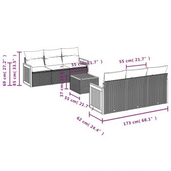 7-tlg. Garten-Sofagarnitur mit Kissen Grau Poly Rattan