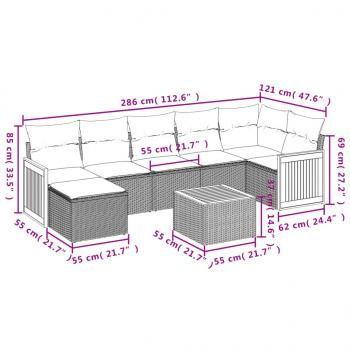 8-tlg. Garten-Sofagarnitur mit Kissen Beige Poly Rattan