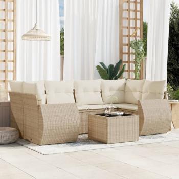 ARDEBO.de - 7-tlg. Garten-Sofagarnitur mit Kissen Beige Poly Rattan