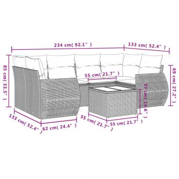 7-tlg. Garten-Sofagarnitur mit Kissen Grau Poly Rattan