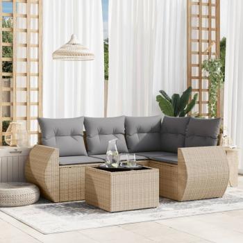 ARDEBO.de - 5-tlg. Garten-Sofagarnitur mit Kissen Beige Poly Rattan