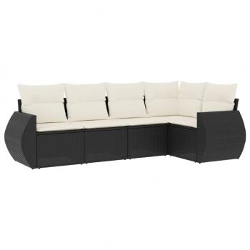 5-tlg. Garten-Sofagarnitur mit Kissen Schwarz Poly Rattan