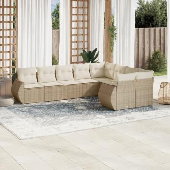 ARDEBO.de - 9-tlg. Garten-Sofagarnitur mit Kissen Beige Poly Rattan