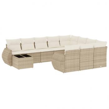 ARDEBO.de - 11-tlg. Garten-Sofagarnitur mit Kissen Beige Poly Rattan