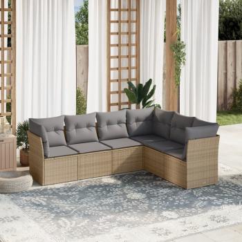 ARDEBO.de - 6-tlg. Garten-Sofagarnitur mit Kissen Beige Poly Rattan