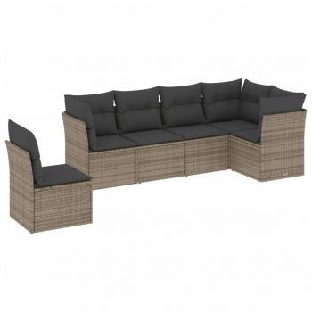 6-tlg. Garten-Sofagarnitur mit Kissen Grau Poly Rattan