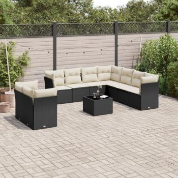 ARDEBO.de - 10-tlg. Garten-Sofagarnitur mit Kissen Schwarz Poly Rattan