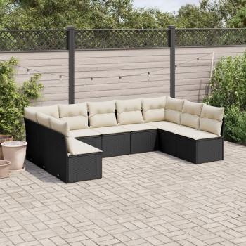 ARDEBO.de - 9-tlg. Garten-Sofagarnitur mit Kissen Schwarz Poly Rattan