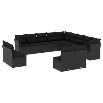 13-tlg. Garten-Sofagarnitur mit Kissen Schwarz Poly Rattan