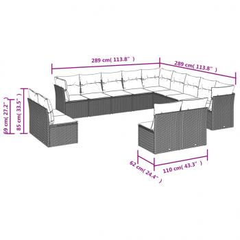 13-tlg. Garten-Sofagarnitur mit Kissen Schwarz Poly Rattan