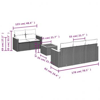 6-tlg. Garten-Sofagarnitur mit Kissen Grau Poly Rattan