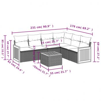 7-tlg. Garten-Sofagarnitur mit Kissen Schwarz Poly Rattan