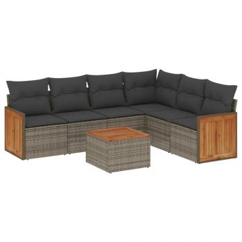 7-tlg. Garten-Sofagarnitur mit Kissen Grau Poly Rattan