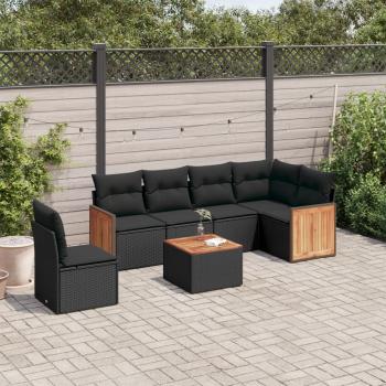 ARDEBO.de - 7-tlg. Garten-Sofagarnitur mit Kissen Schwarz Poly Rattan