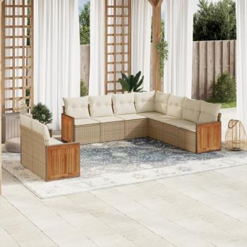 ARDEBO.de - 9-tlg. Garten-Sofagarnitur mit Kissen Beige Poly Rattan