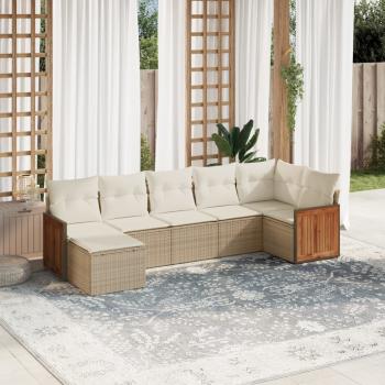 ARDEBO.de - 7-tlg. Garten-Sofagarnitur mit Kissen Beige Poly Rattan